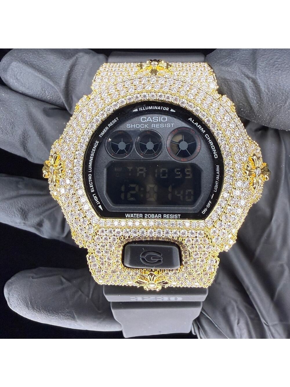 Casio G-Shock DW6900 Custom Iced Moissanite Watch VVS1 D Color Bust Down Digital